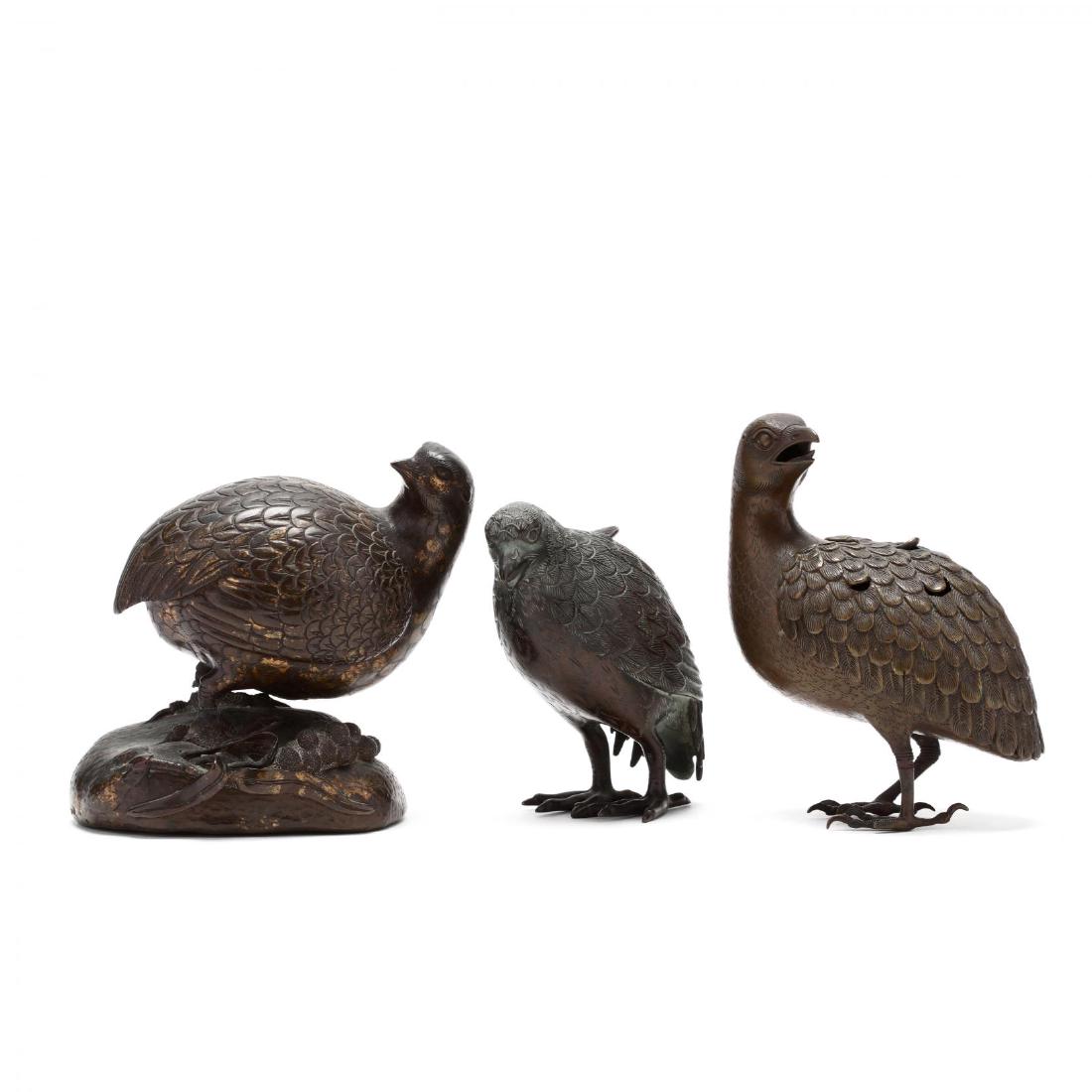 A Group of Japanese Bronze  Okimono  Birds (1 of 7)