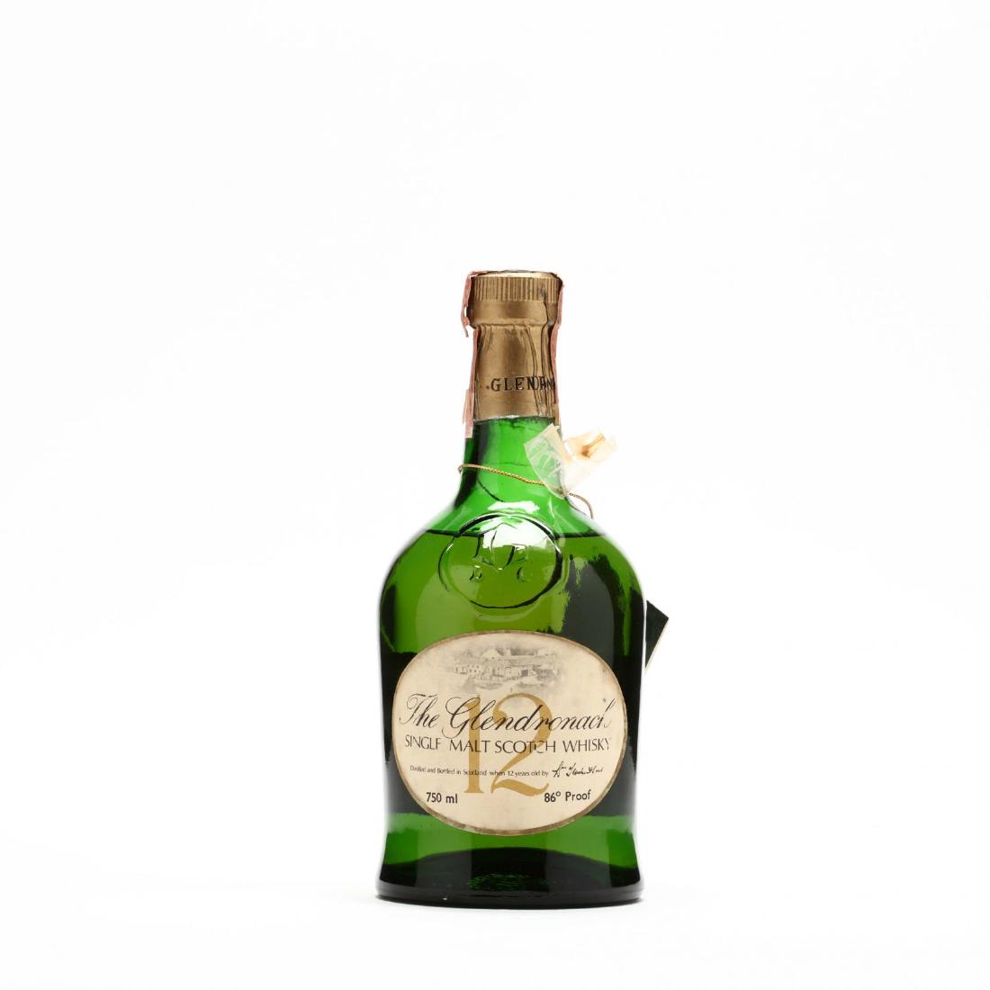 Glendronach 12 Year Old Whisky: Not available for international shipping. NV, Glendronach 12 Year Old Single Malt Scotch Whisky, 43%, dumpy bottle, bottled in approximately the late 1970s/early 1980s, includes hang tag (1 750 ml) Ad