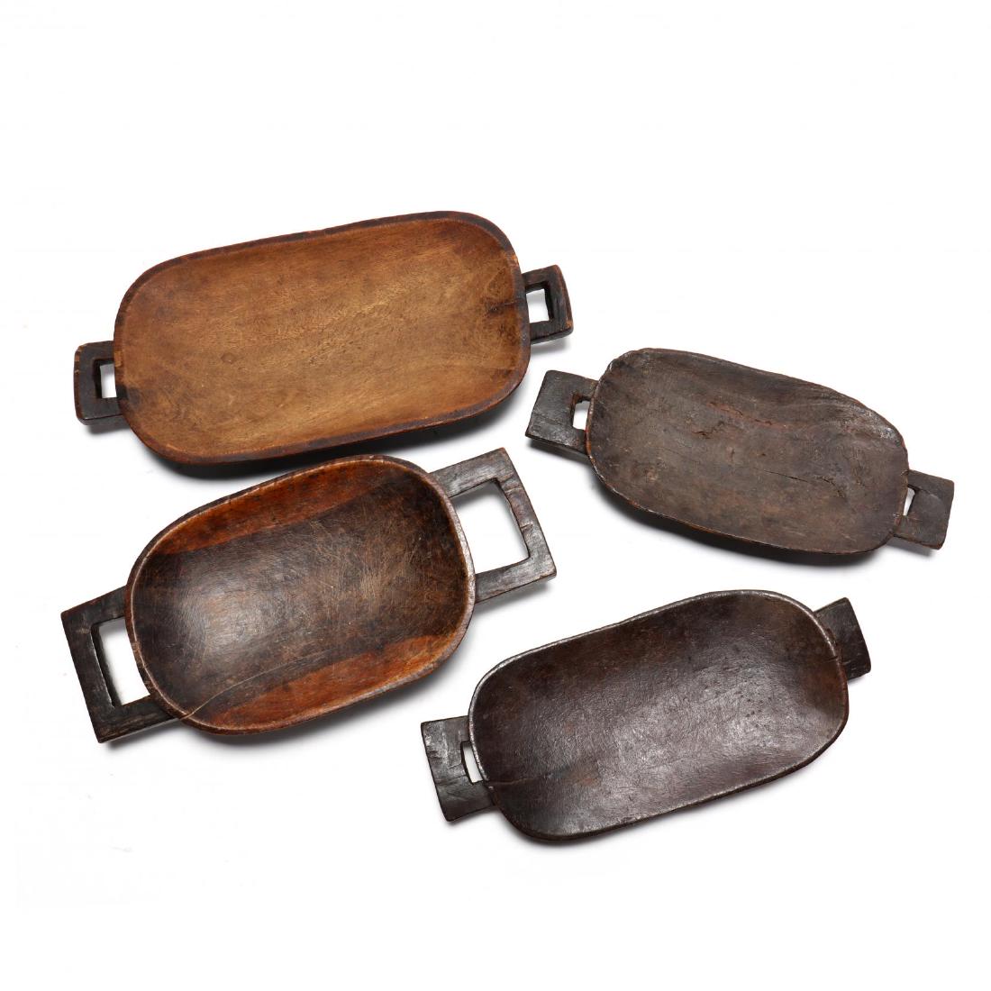 Four African Carved Wood Low Bowls (1 of 5)