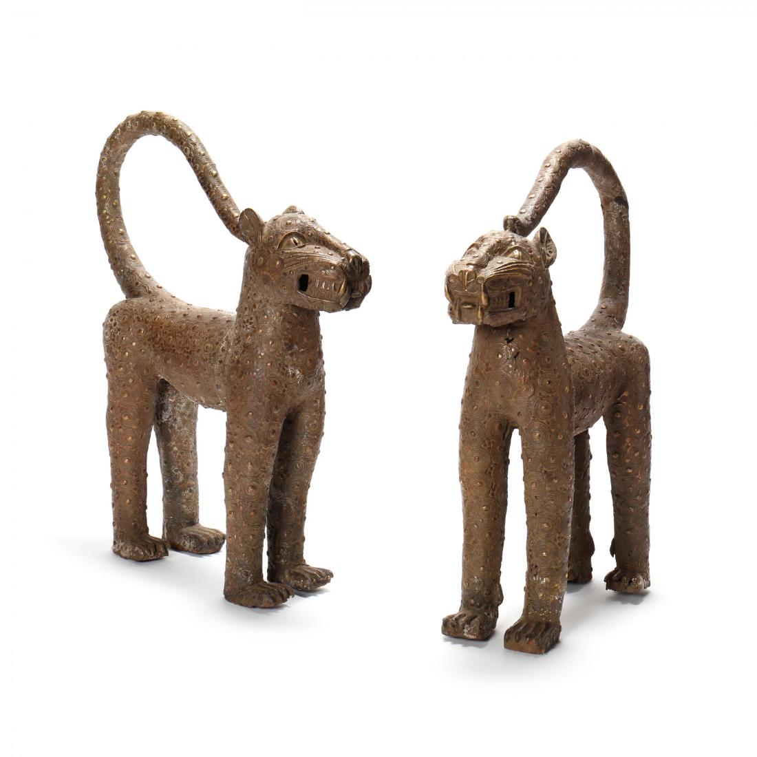 Pair of Benin Bronze 'Royal' Leopards (1 of 4)