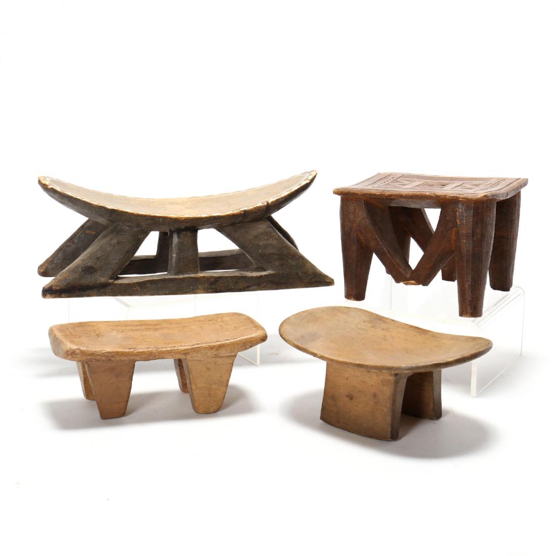 Four African Carved Wood Low Stools (1 of 4)