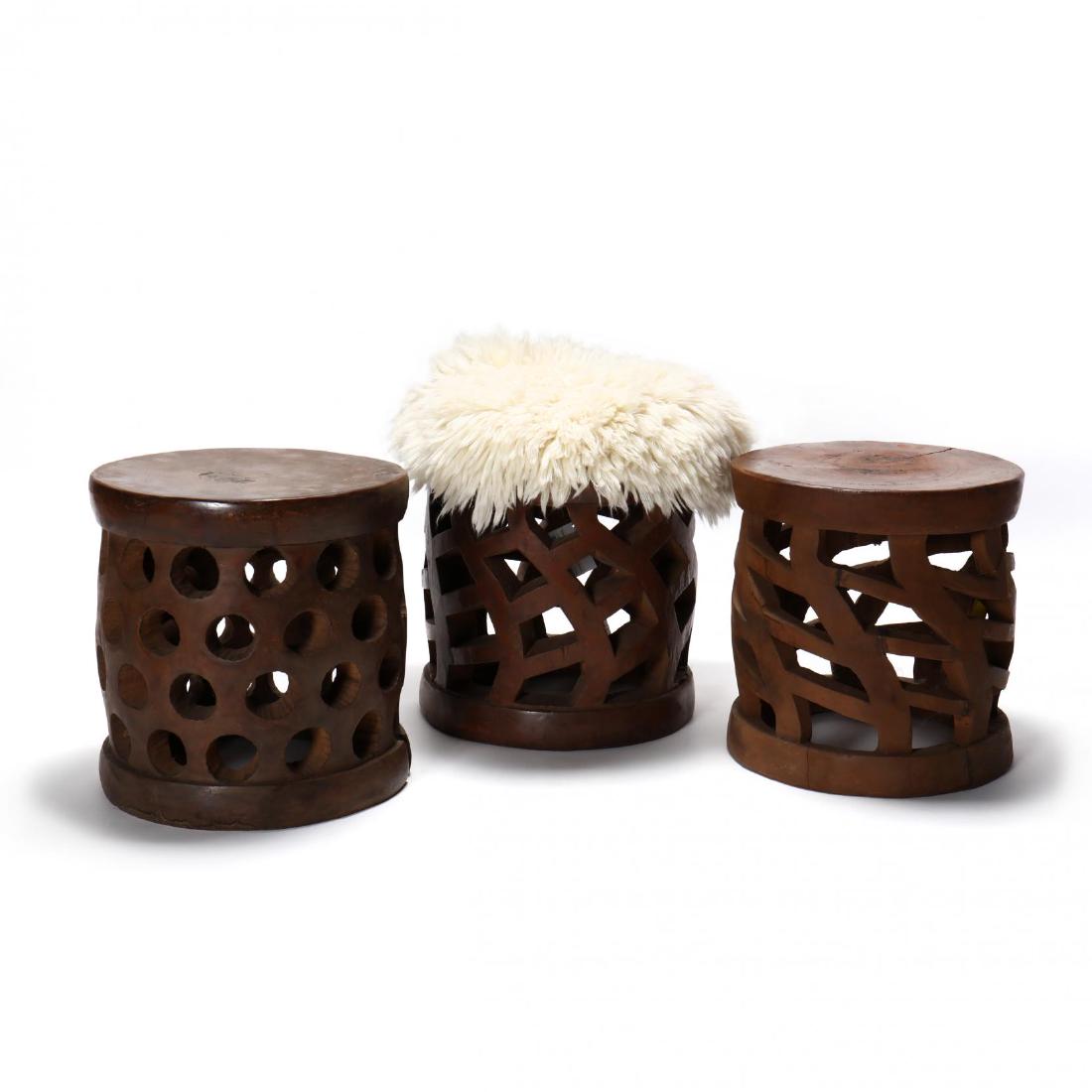 Three Bamileke Spider Stools with Single Wool Cover (1 of 6)