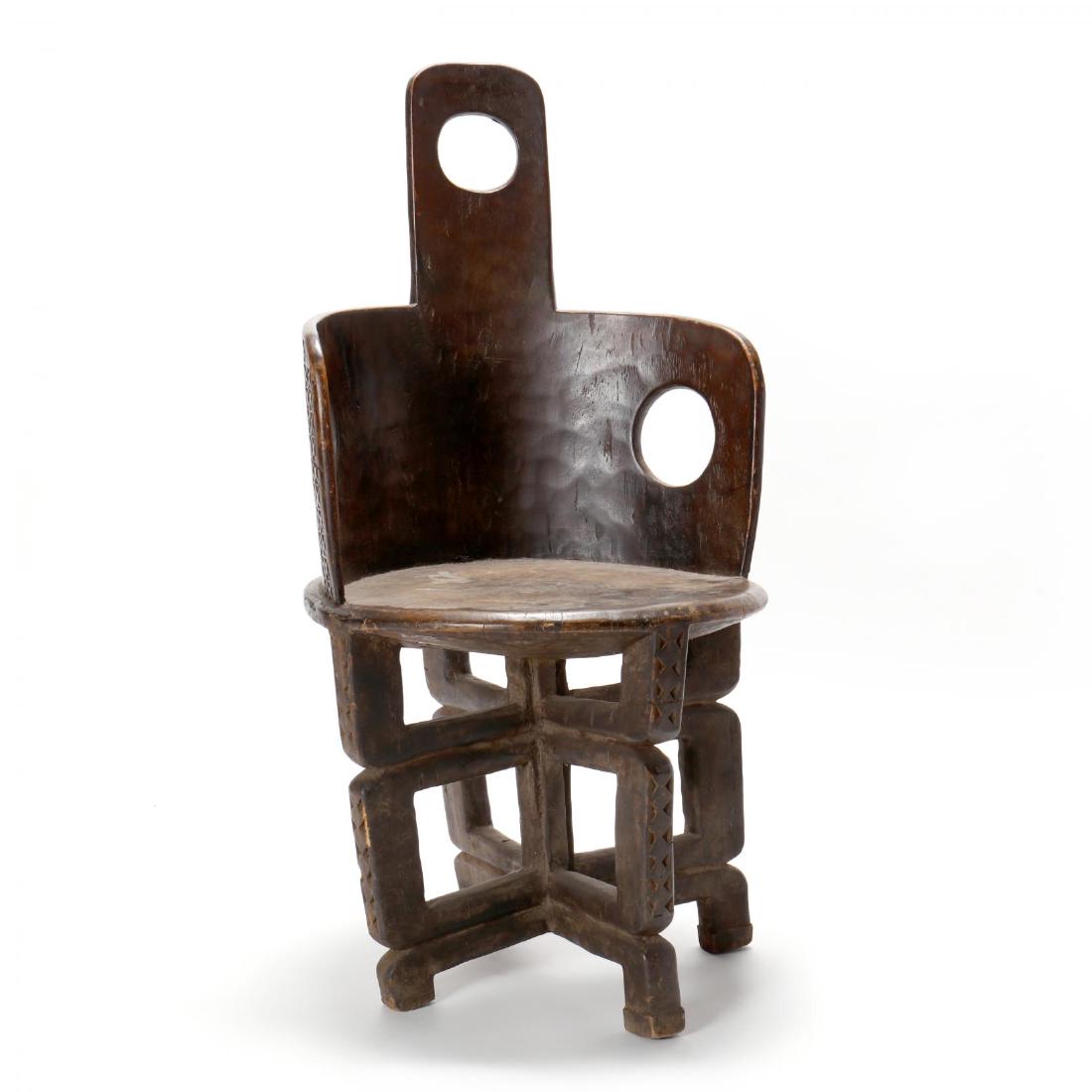 African Carved Wood Barrel Back Chair (1 of 7)