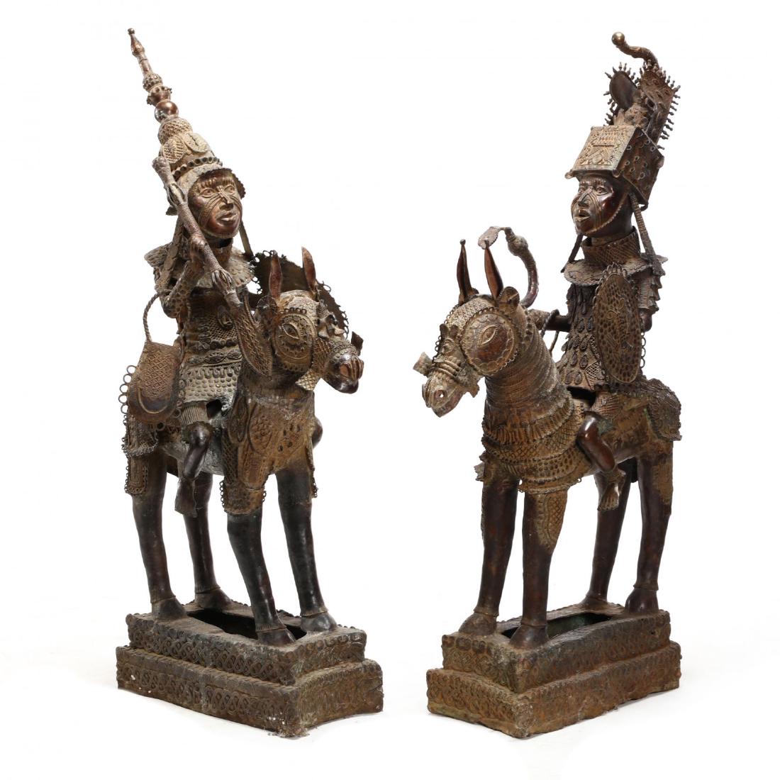 Pair of Large Benin Bronze Figures on Horseback (1 of 10)