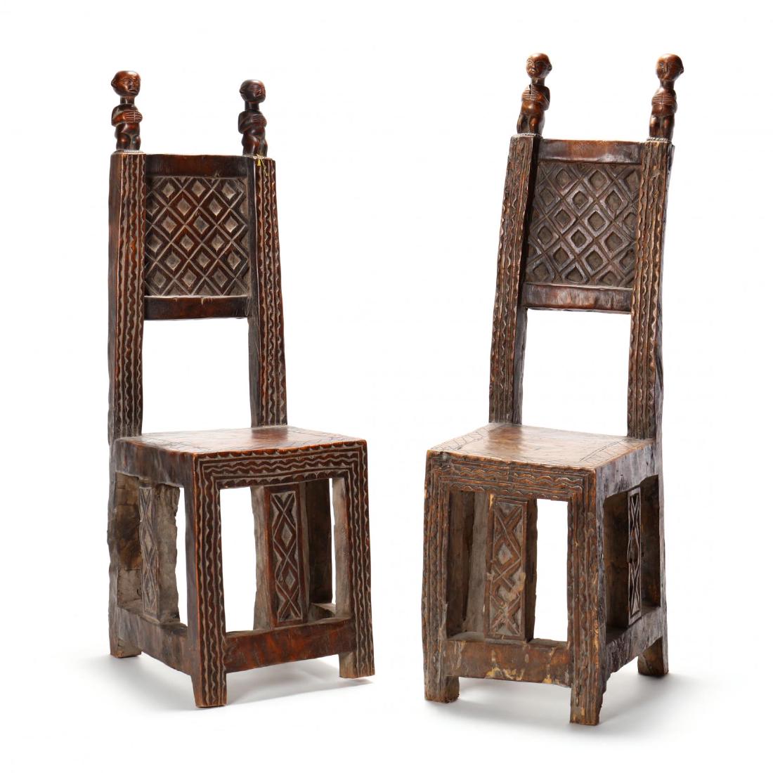 Pair of African Carved Wood Chairs