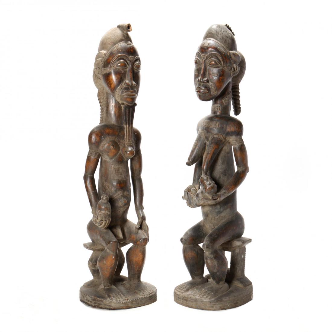 Two Substantial Carved African Seated Figures (1 of 7)