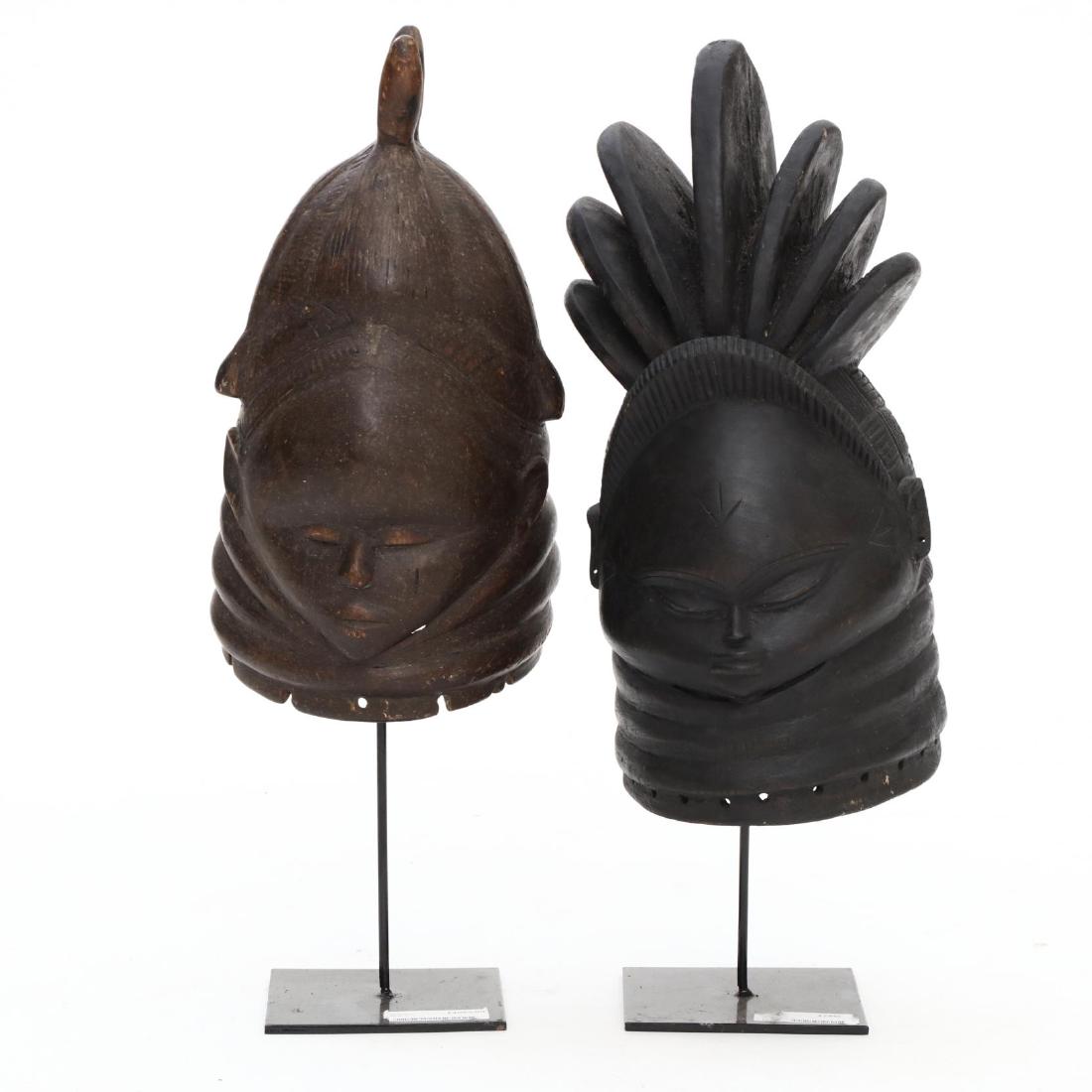 Two Mende Sierra Leone Carved Wood Helmet Masks on (1 of 4)