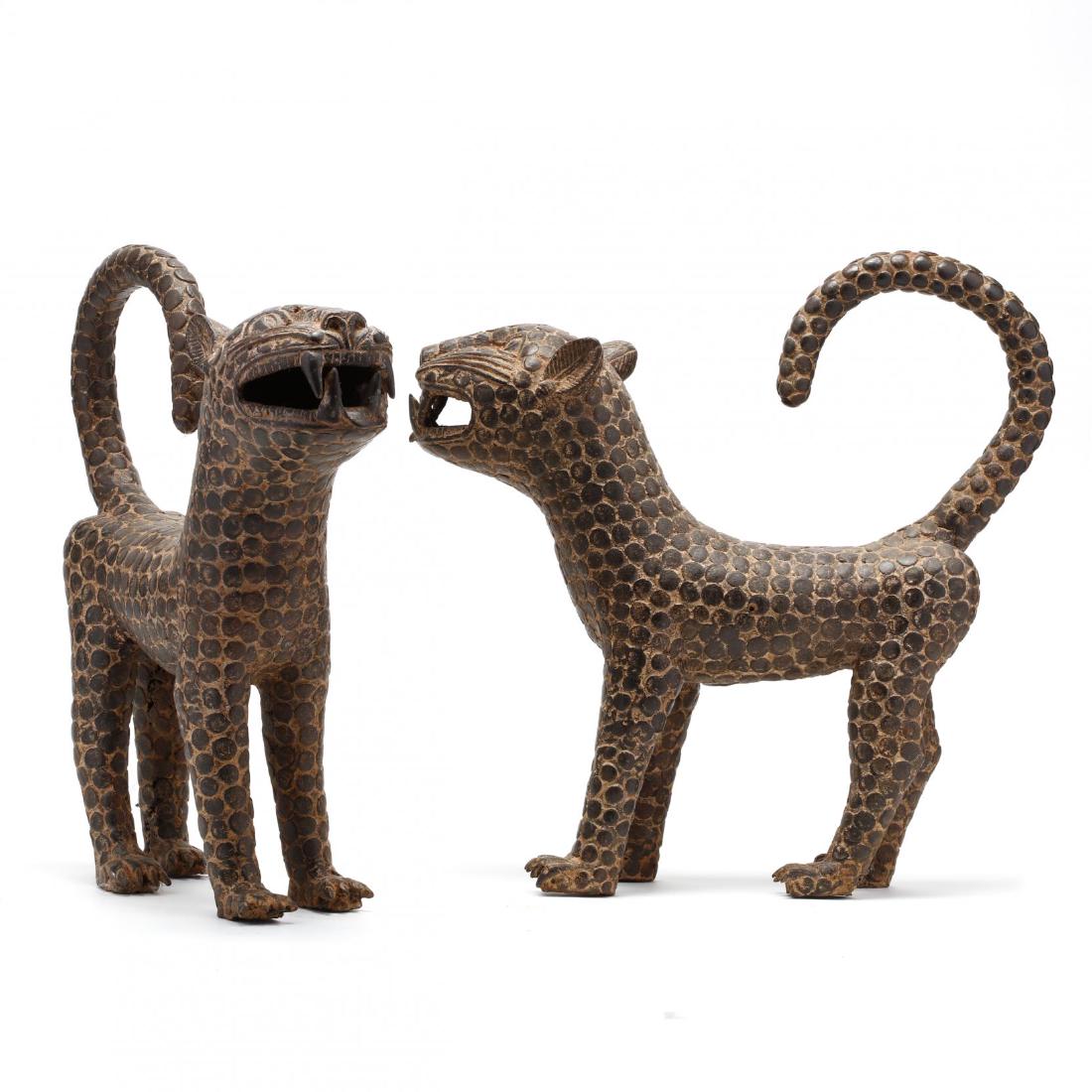 Pair of Benin Bronze Leopards (1 of 3)