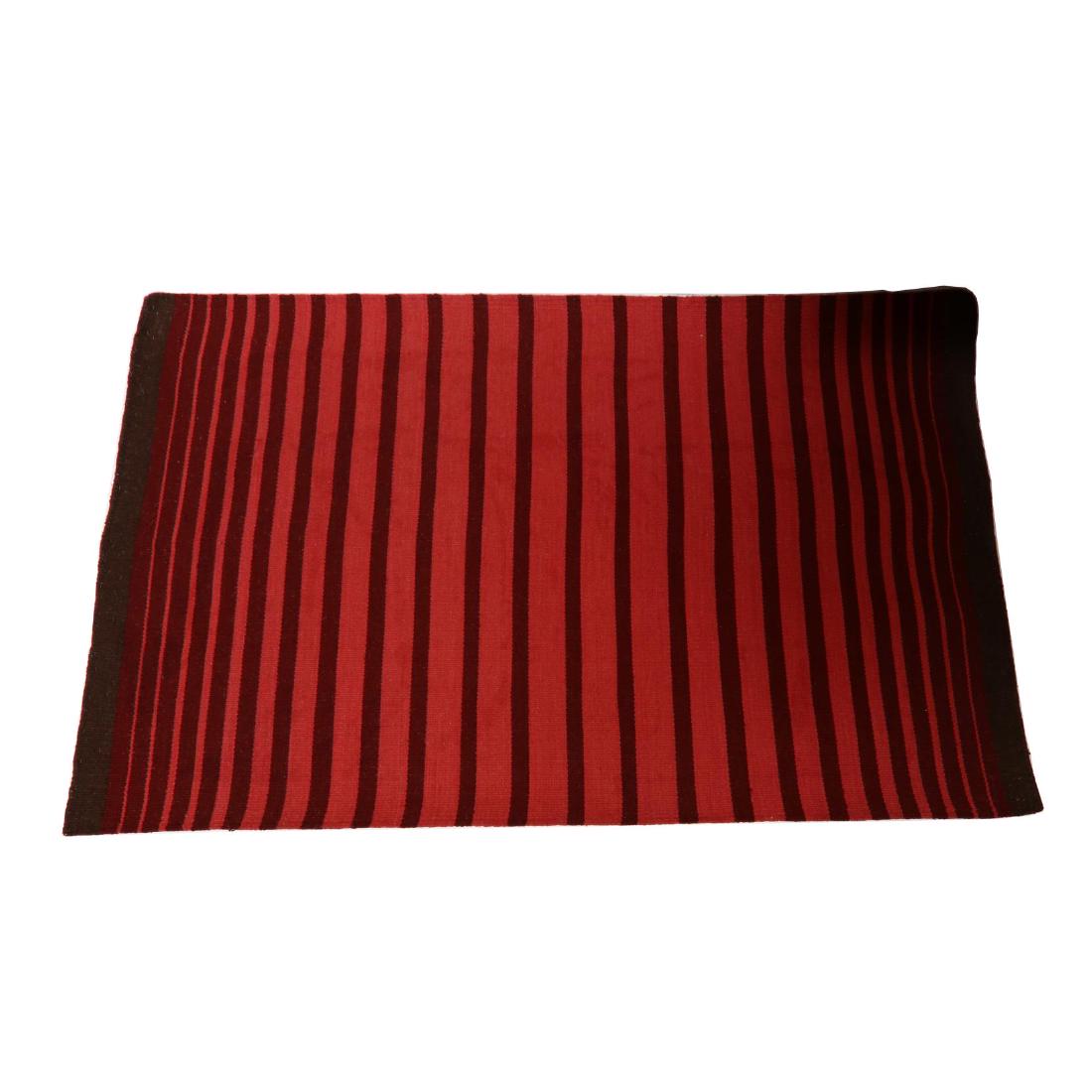 Contemporary Striped Killim Rug (6 ft. x 9 ft.): NOA Living, two tone red graduated stripe design. This lot to be sold on day 1, Wednesday, October 3 (Lots 1-948) 6 ft. x 9 ft. From the Complete and Important Collection of NOA Living, Raleigh, North