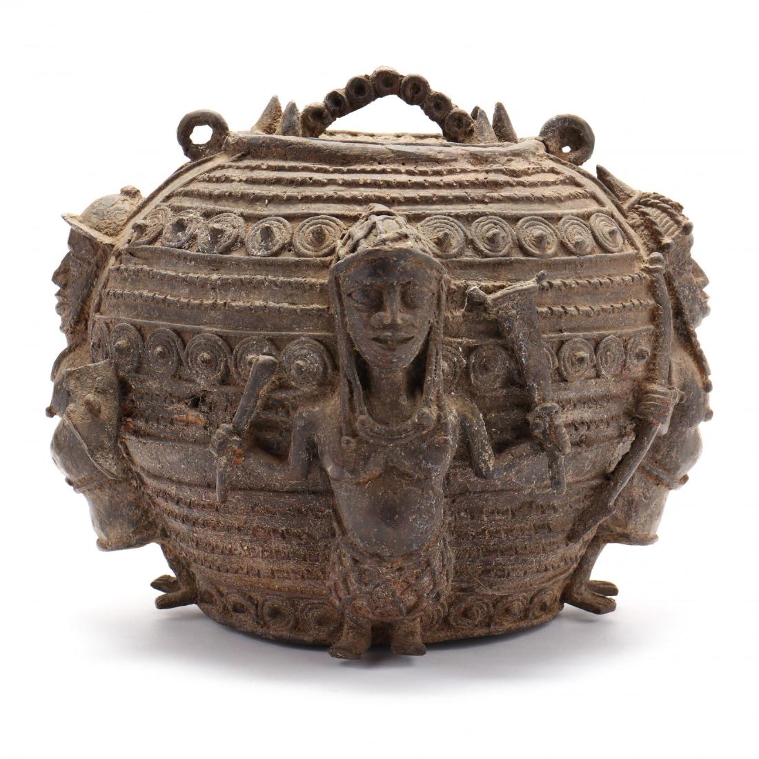 African Cast Iron Lidded Ceremonial Pot