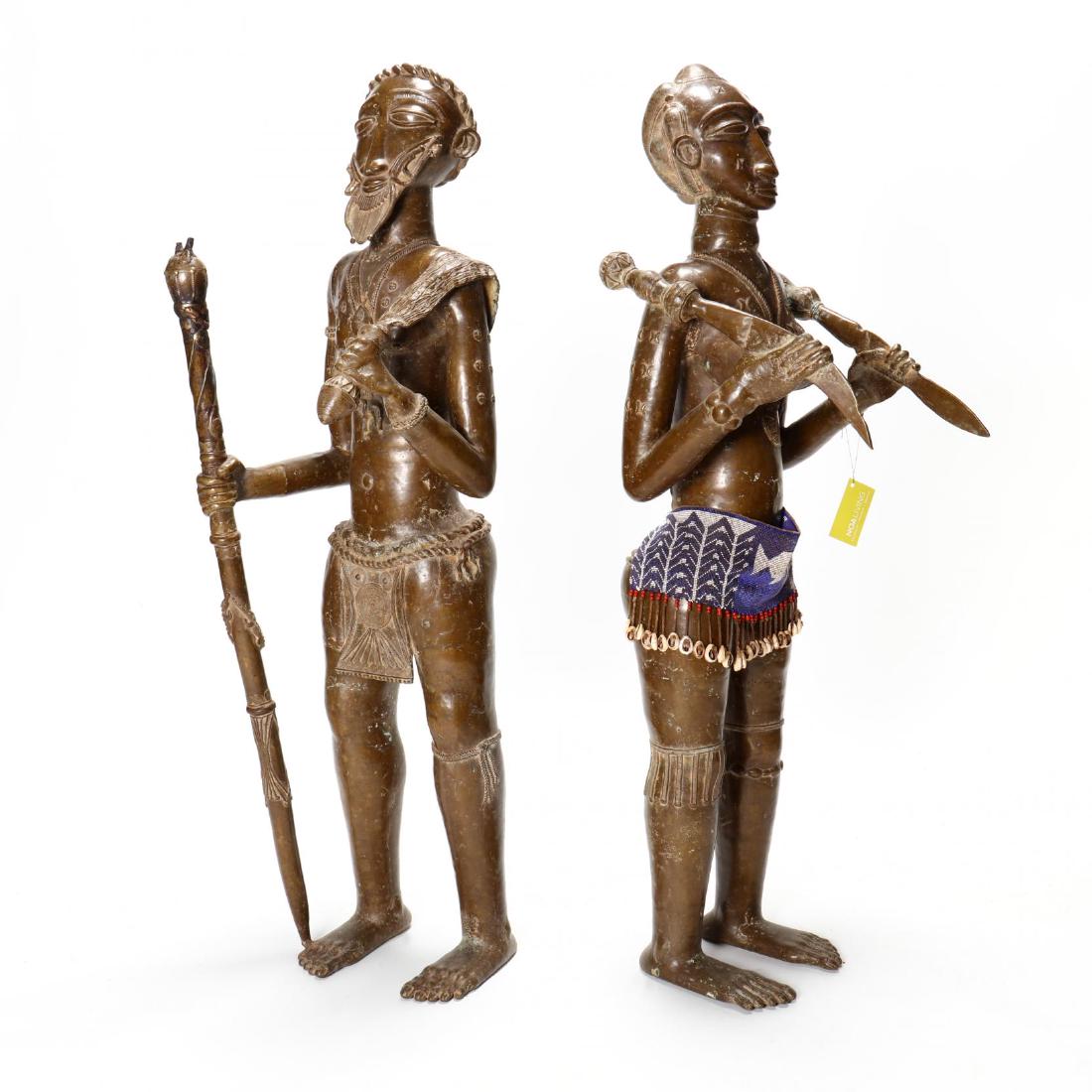 Pair of African Benin Bronze Figures, Oba Chief and (1 of 6)