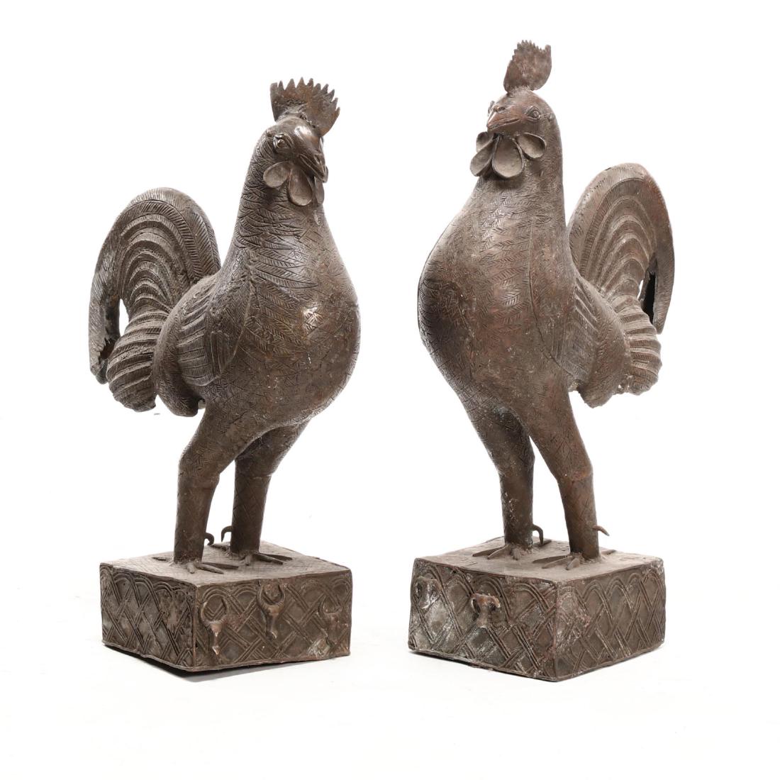 Two African Benin Bronze Roosters (1 of 5)