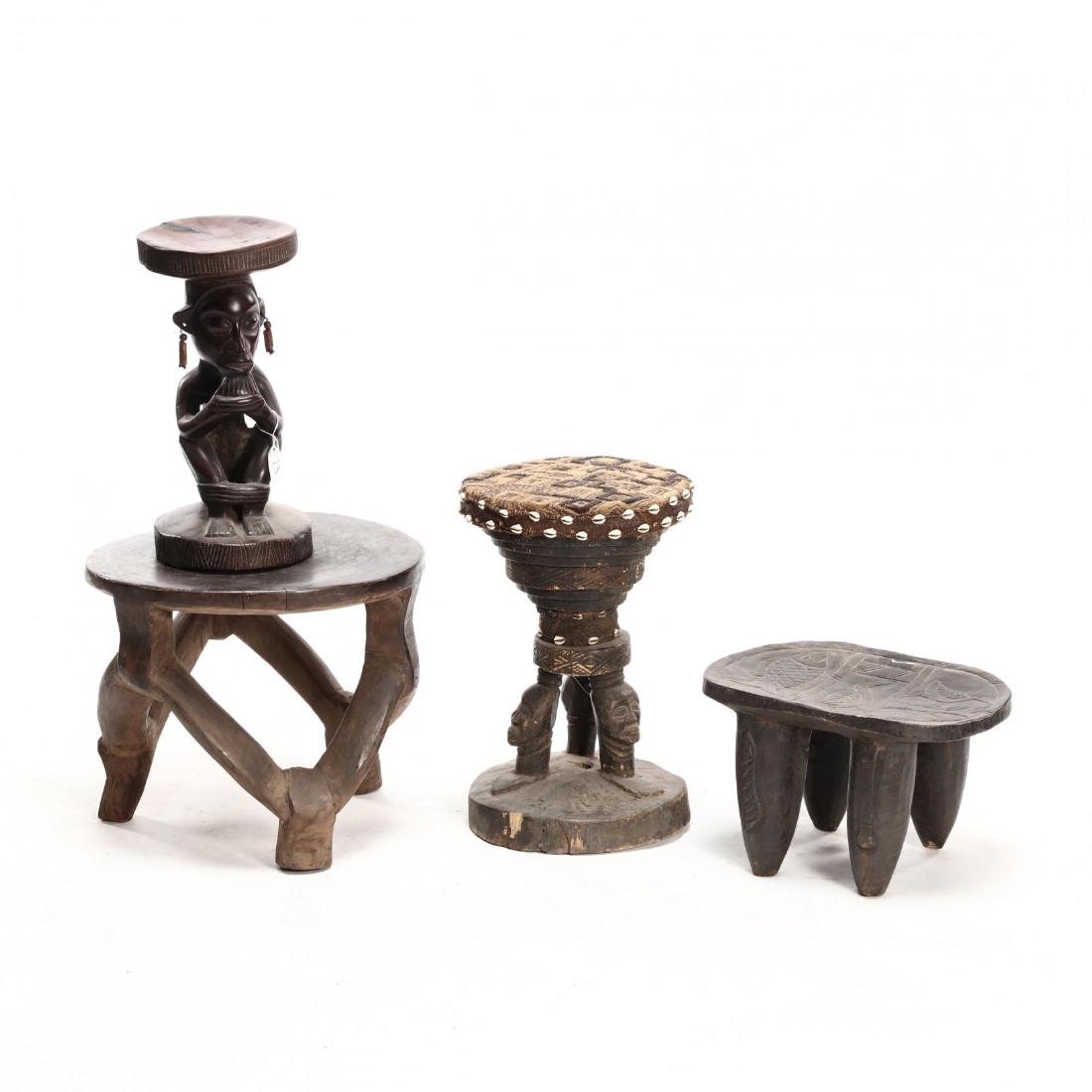 Four African Carved Wood Stools (1 of 4)