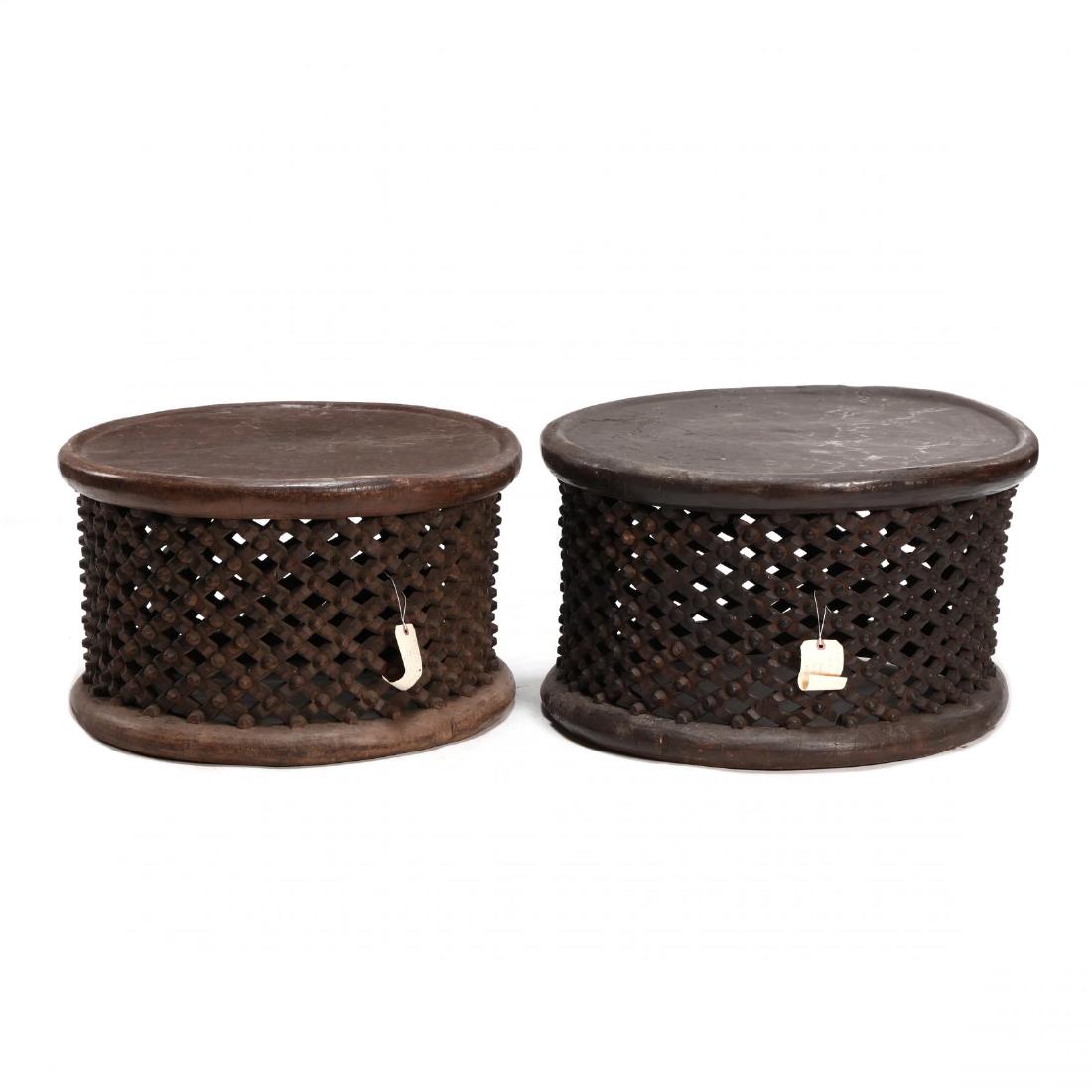 Pair of Bamileke Spiderweb Drums (1 of 4)