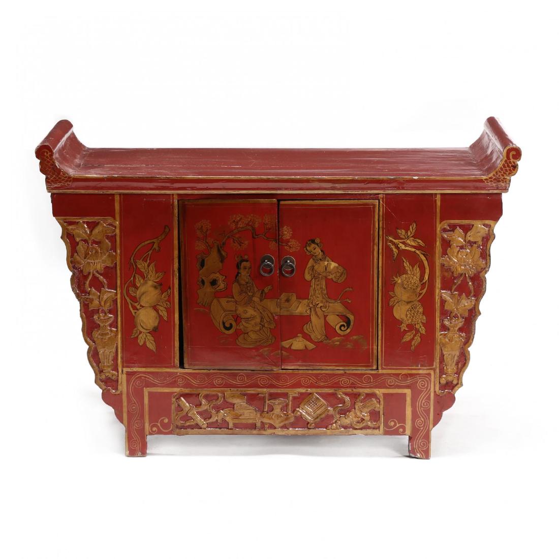Chinese Red Lacquer Altar Cabinet (1 of 4)