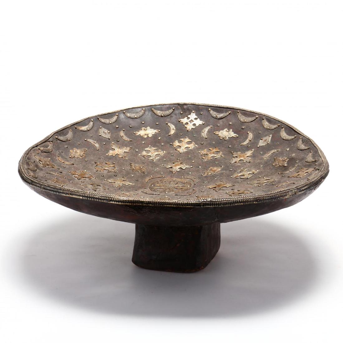 Moroccan Silver Inlaid Large Wooden Bowl (1 of 5)