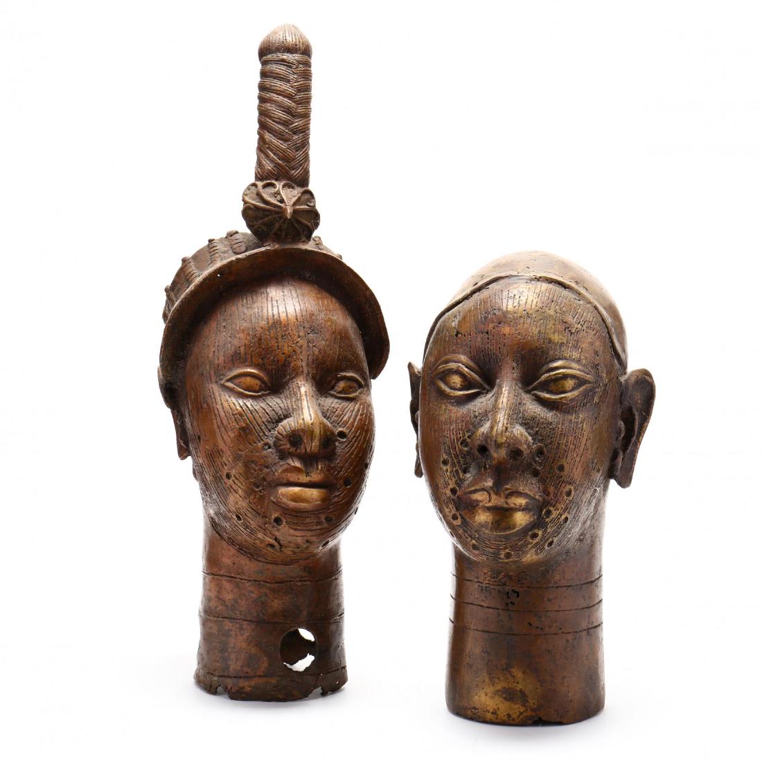 Two African Ife Bronze Heads, Male and Female (1 of 3)