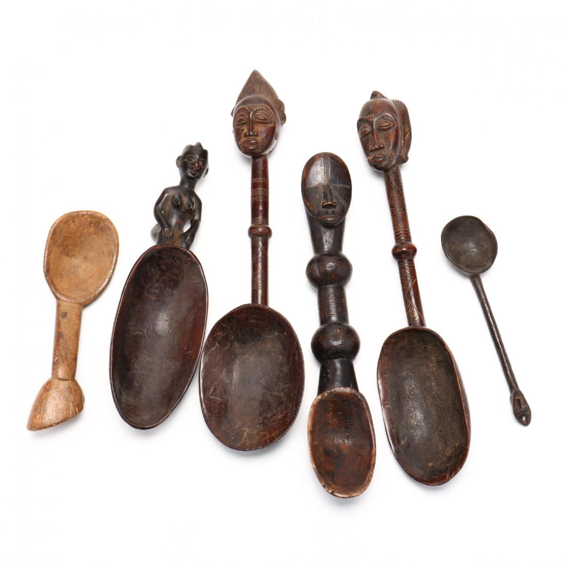 Six Carved African Wood Spoons