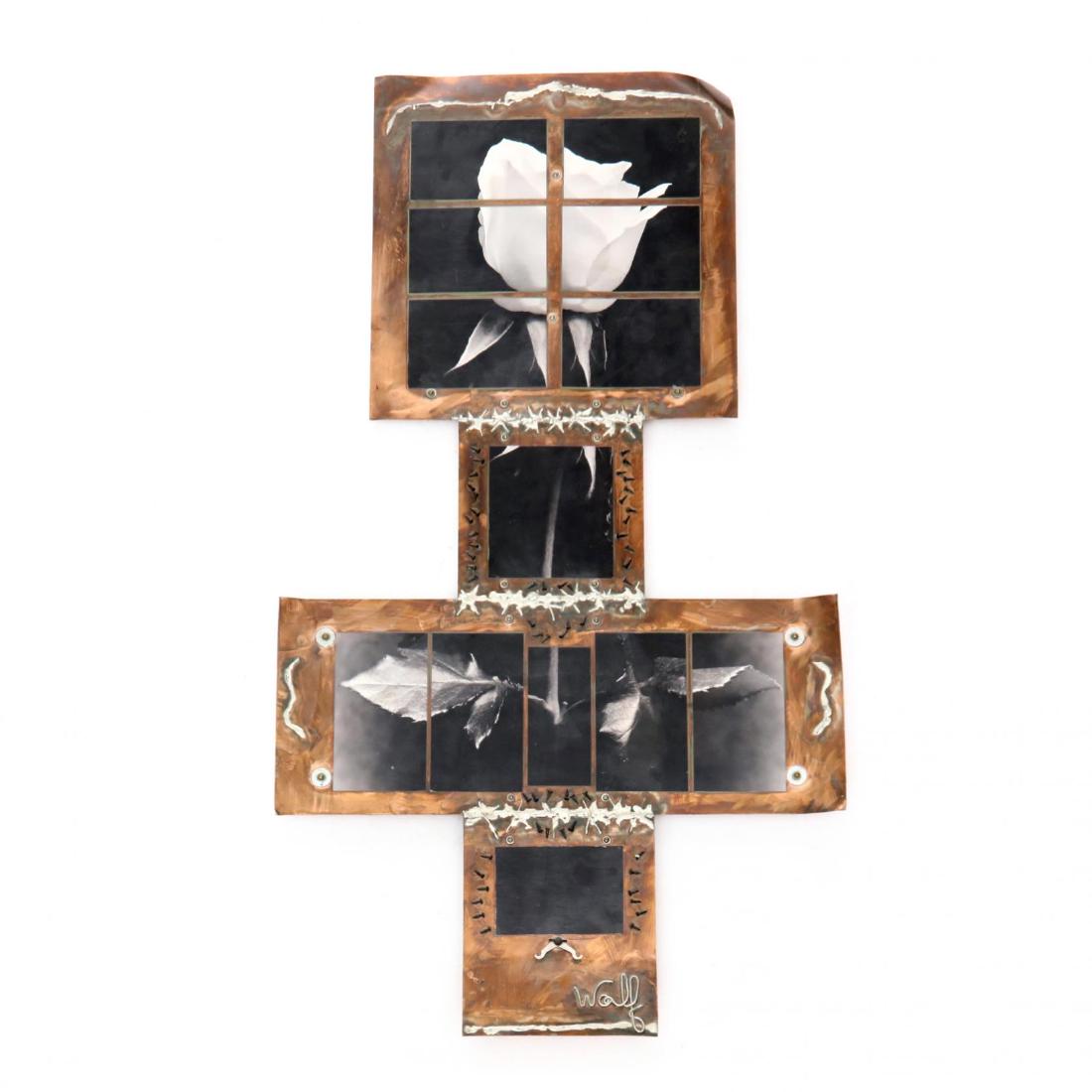 Wolf Bolz (NC), Remembered Love: mixed media on copper panels, weld signed lower right, with title and label to verso. This lot to be sold on day 3, Friday, October 5 (Lots 2021-2601) DOA 64 x 36 in. Wolf Bolz is a Raleigh based art