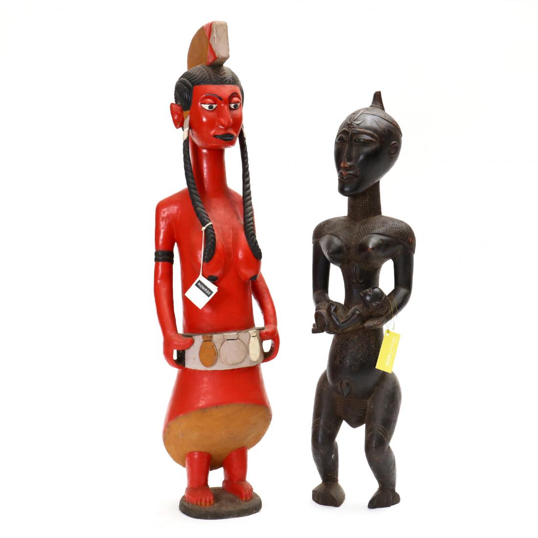 Two Tall African Carved Wood Tribal Female Figures (1 of 6)