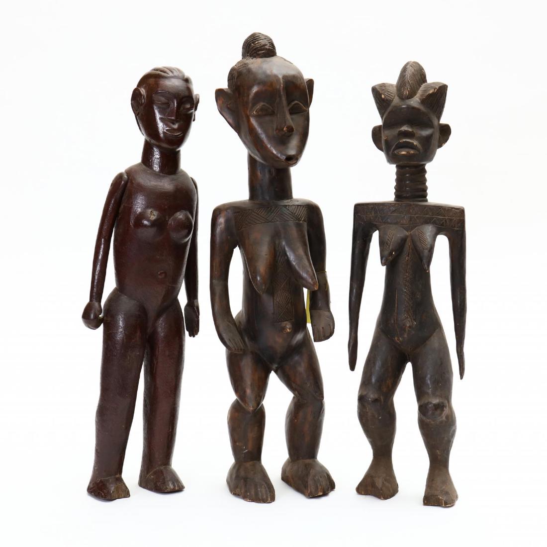 Three African Carved Wood Female Tribal Figures (1 of 8)