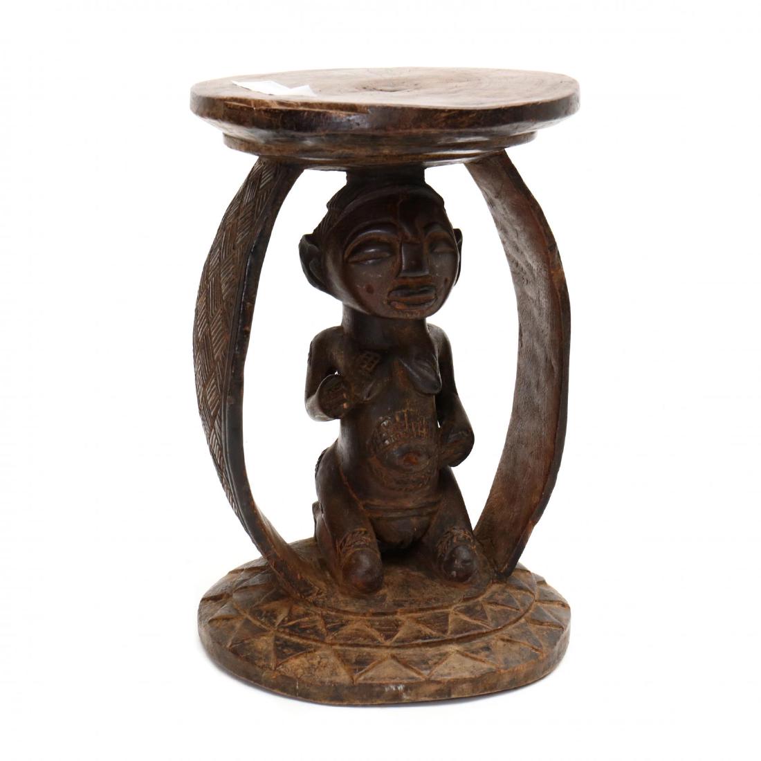 African Luba Carved Wood Stool-Prestige Design (1 of 5)