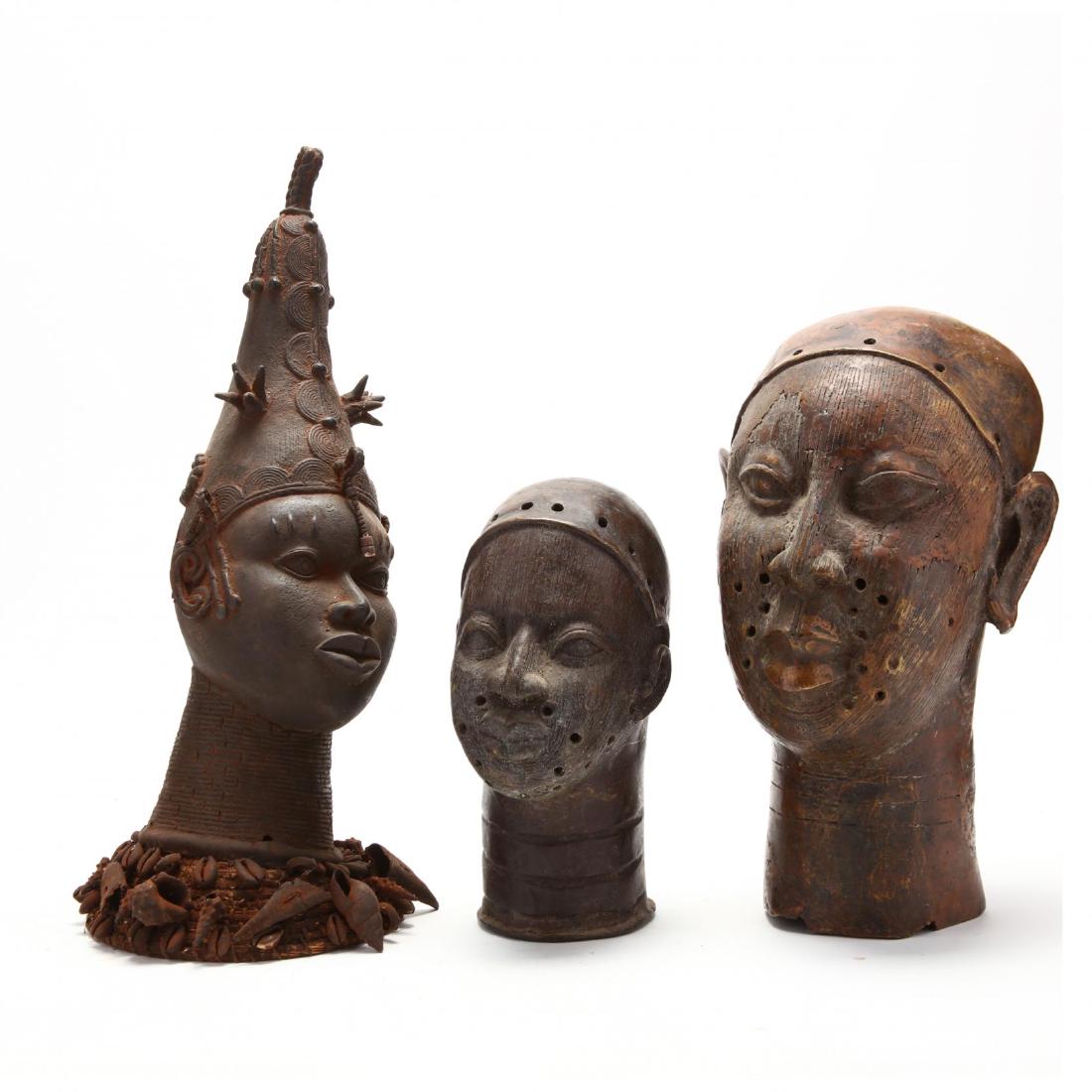 Three African Benin Bronze Heads (1 of 3)