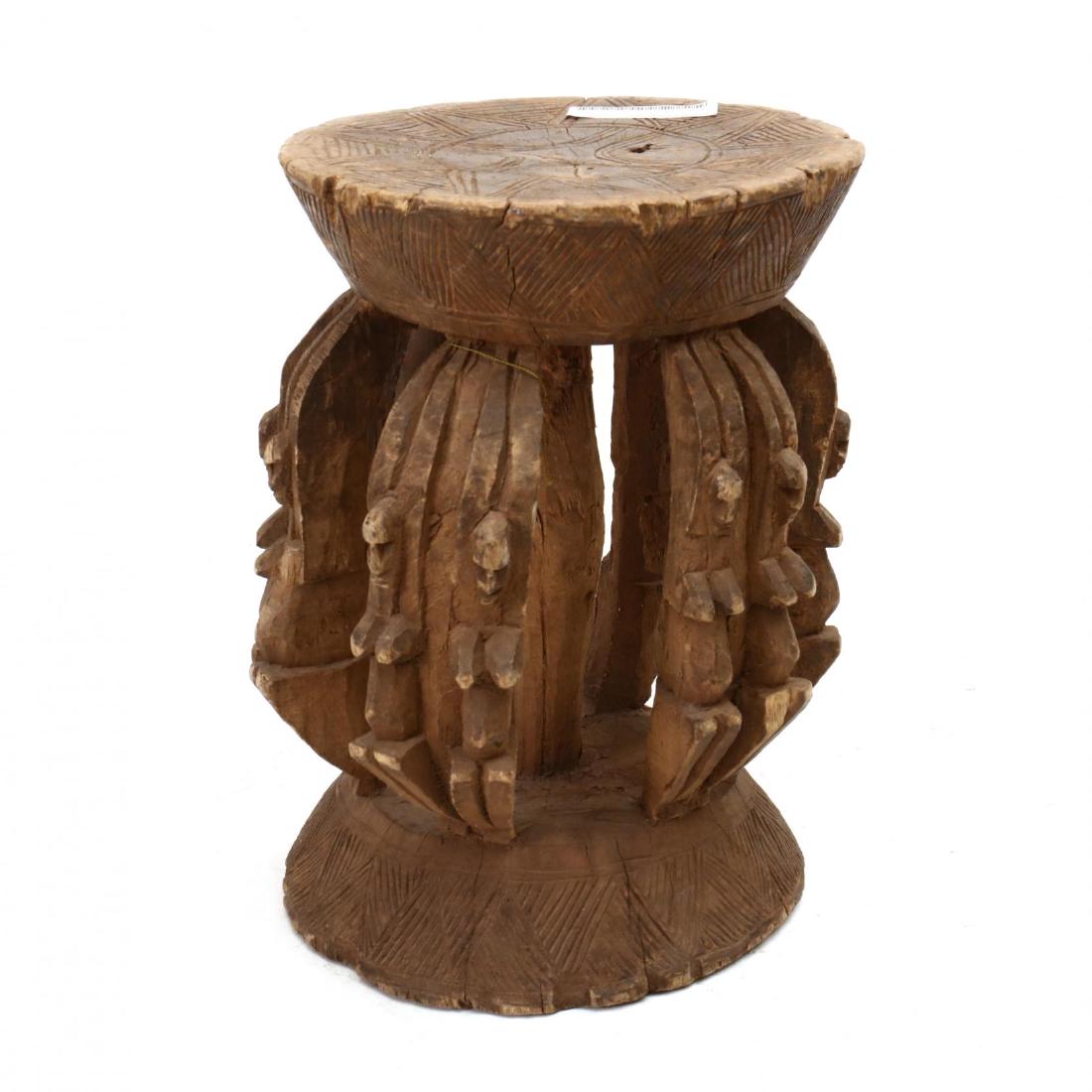 Geometric Carved Wood Dogon Stool (1 of 4)