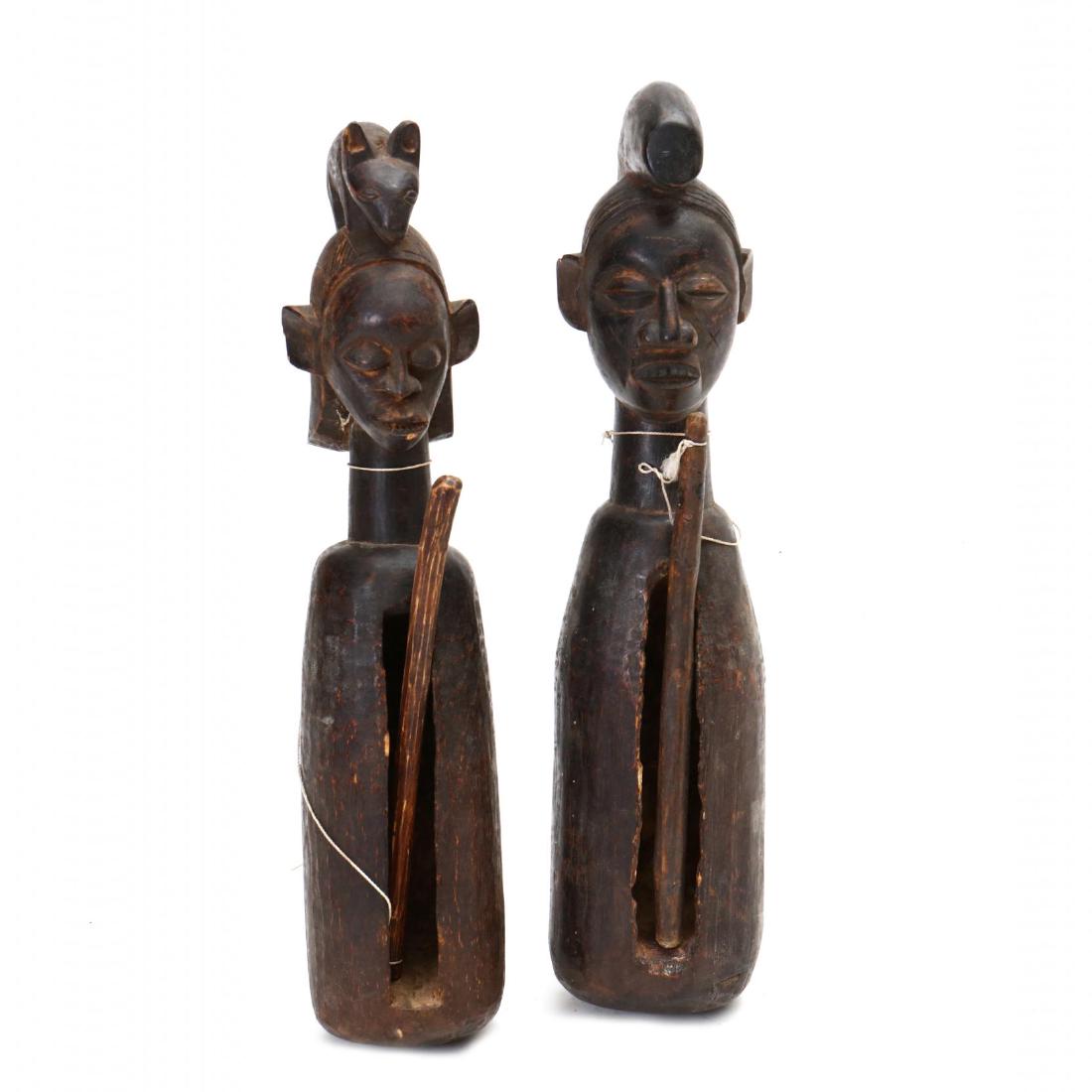 Two African Carved Wood Yaka (Bayaka) Slit Drums (1 of 6)
