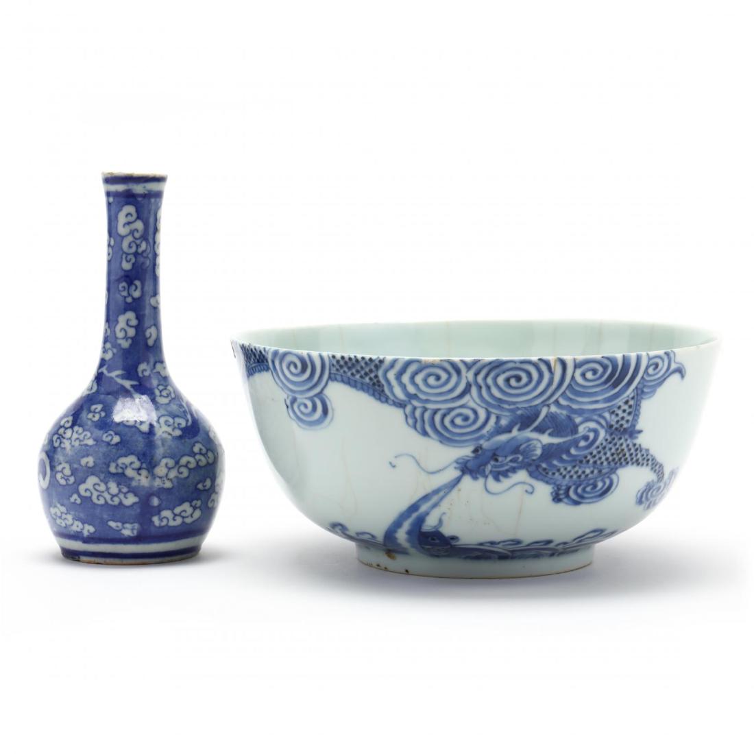Two Blue and White Porcelain Dragon Bowl and Vase (1 of 7)