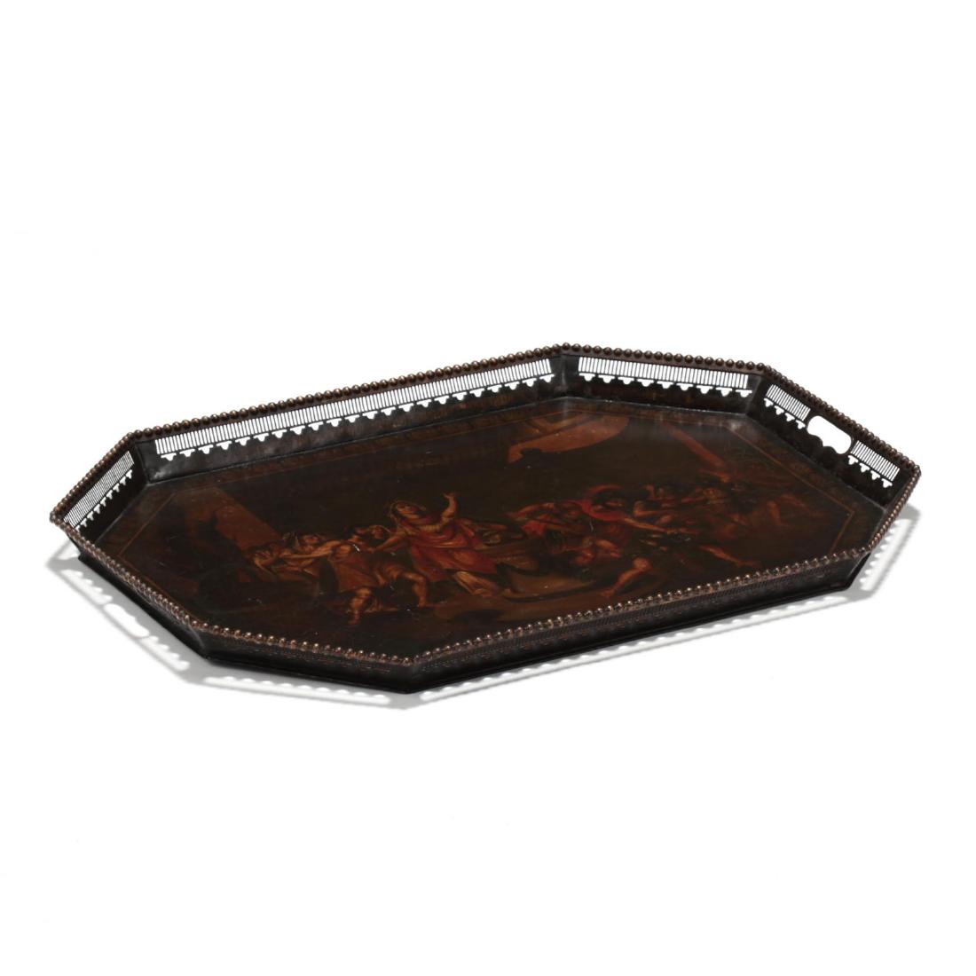 A Large Antique Toleware Tray with Classical Scene (1 of 3)