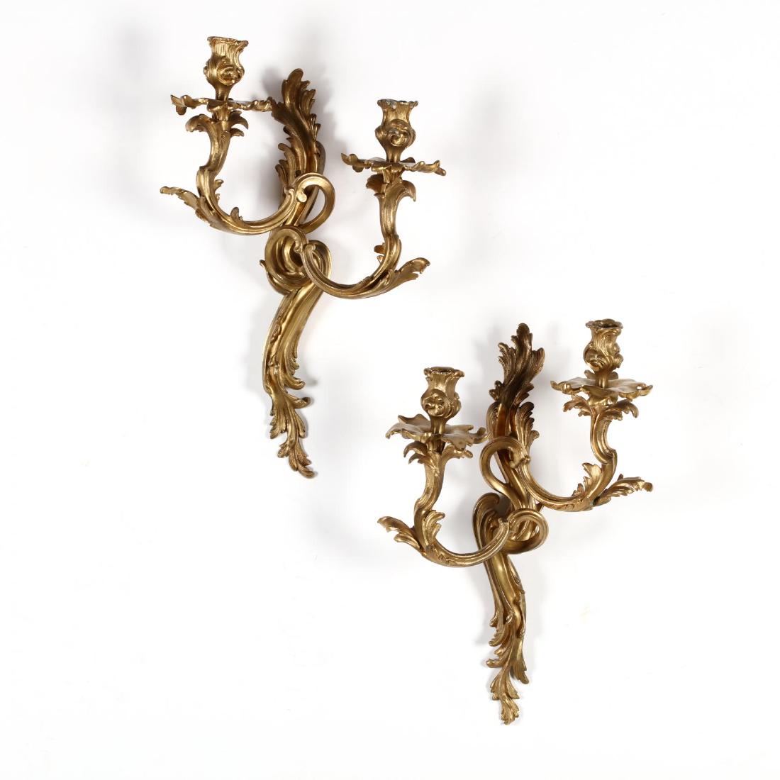 Pair of French Rococo Style Gilt Bronze Wall Sconces (1 of 3)