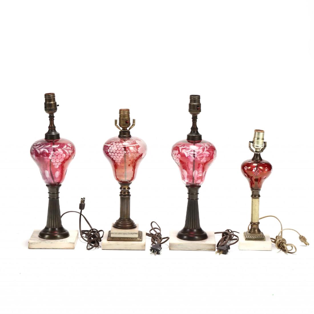 Group of Four Ruby Cut to Clear Fluid Lamps (1 of 3)