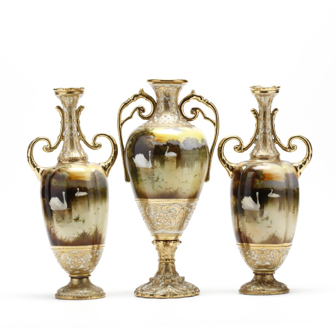 Nippon, Three Piece Porcelain Garniture Set (1 of 10)