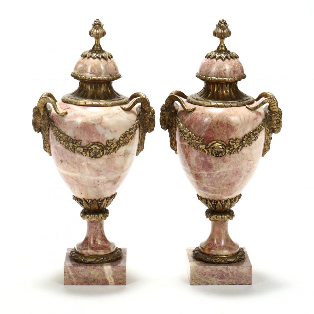 A Pair of Rouge Marble Urns with Ormolu Mounts (1 of 4)