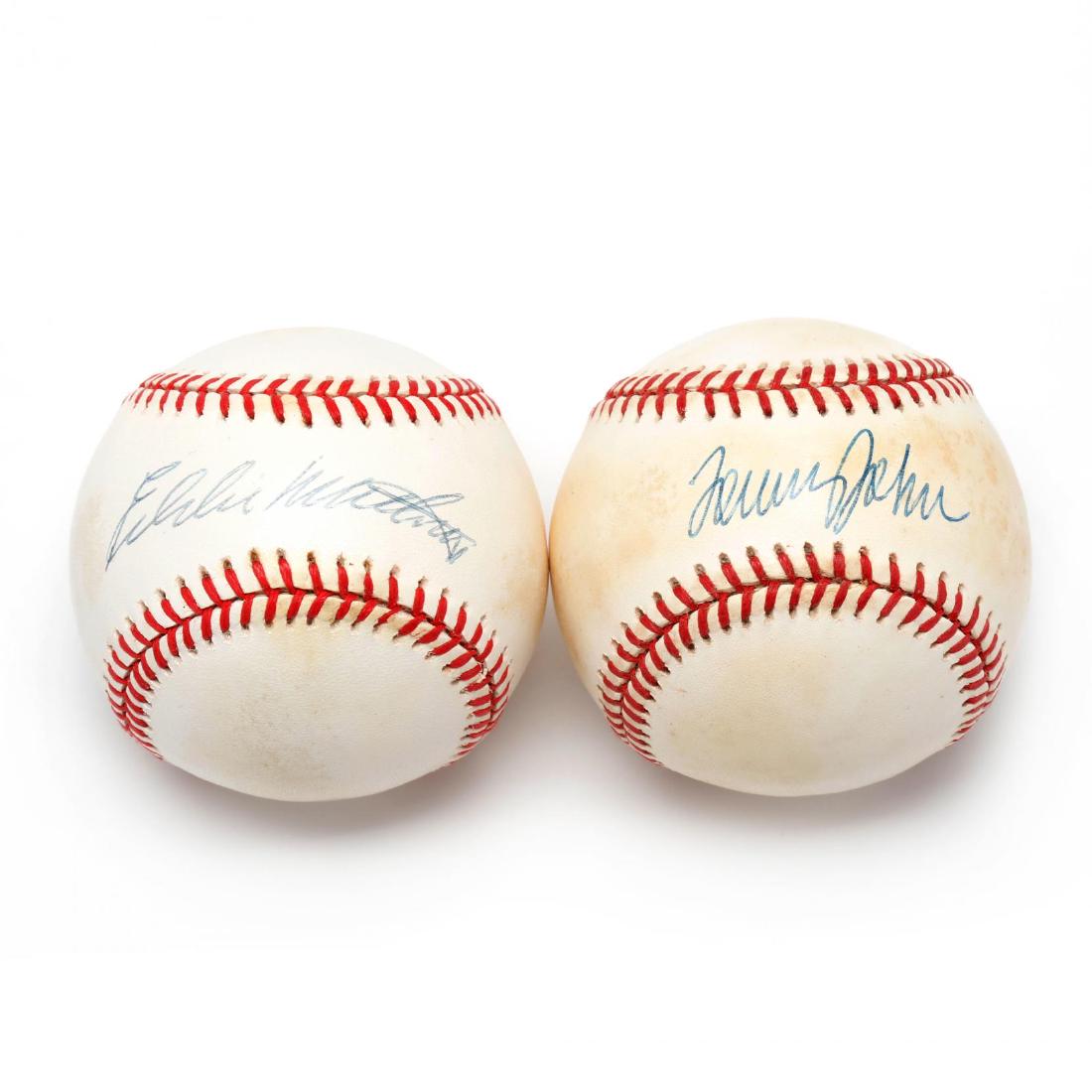 Two Autographed Baseballs, Tommy John and Eddie Mathews (1 of 5)