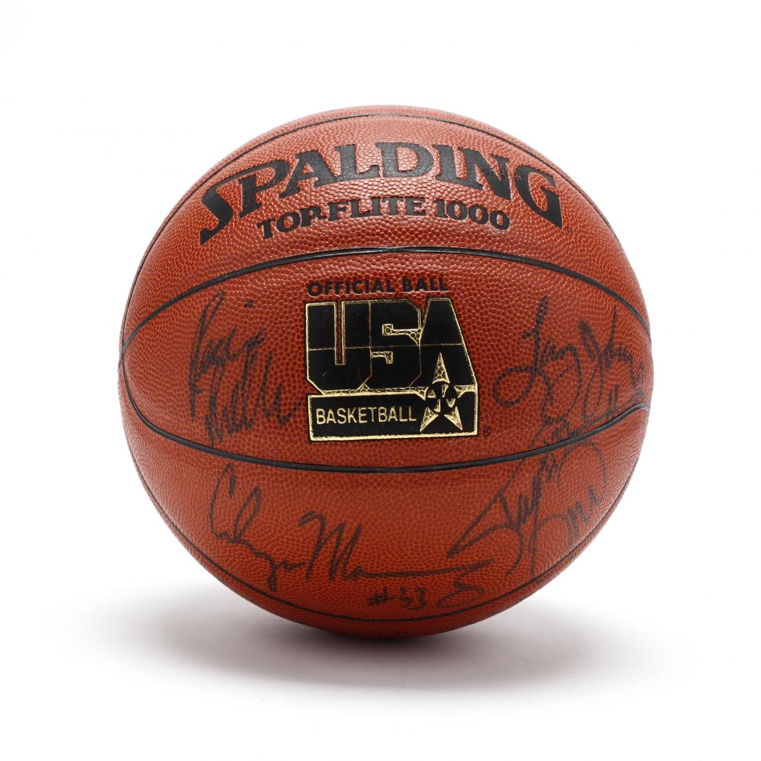 PSA/DNA Certified 1994 USA Olympic Team Autographed: PSA/DNA Certified 1994 USA Olympic Team Autographed Basketballhand-signed by 14 players, including Larry Johnson, Tim Hardaway, and Hall of Fame inductees Reggie Miller, Shaquille O'Neal, Alonzo Mourn