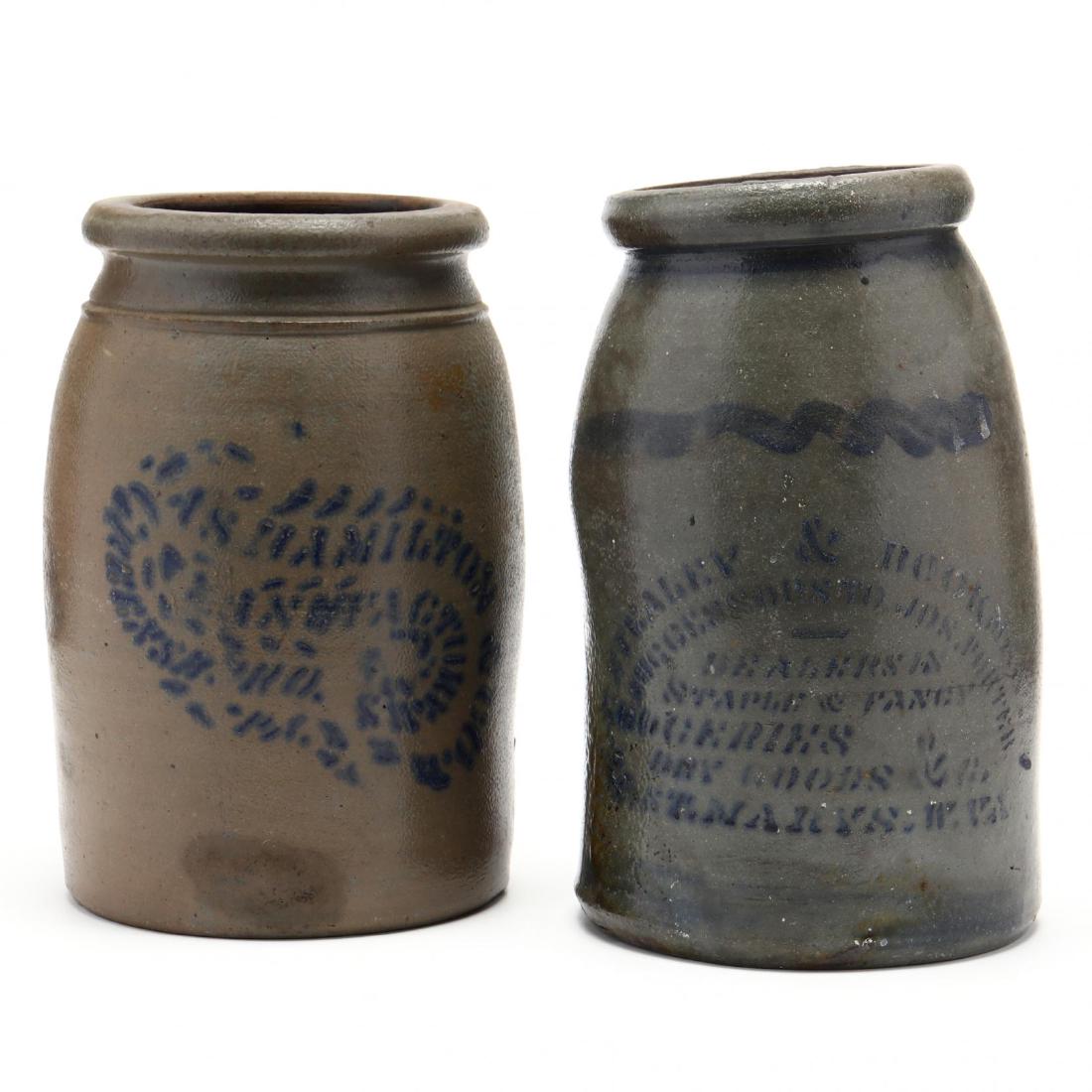 Two Antique Signed Stoneware Jars (1 of 6)