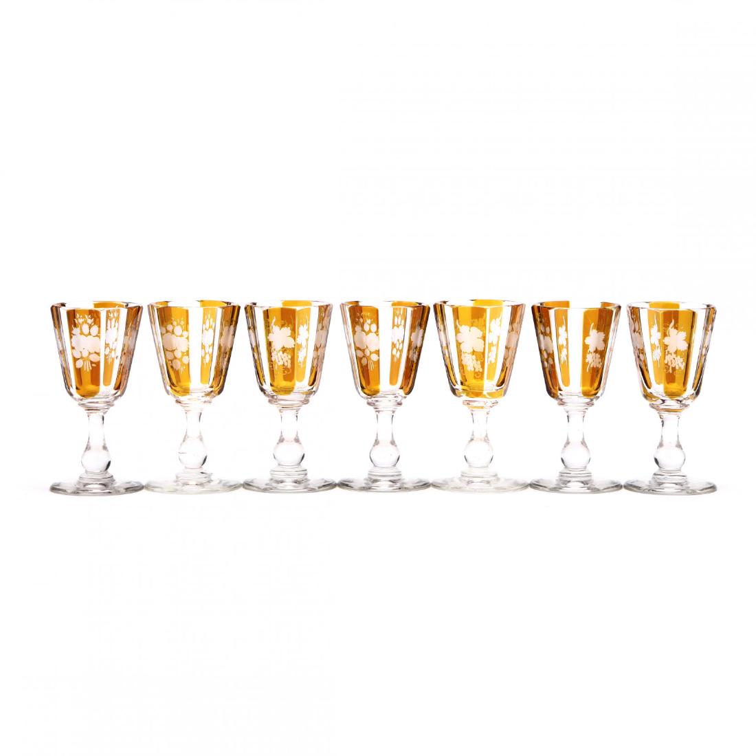 att. Moser, Set of Seven Amber Cordials (1 of 3)