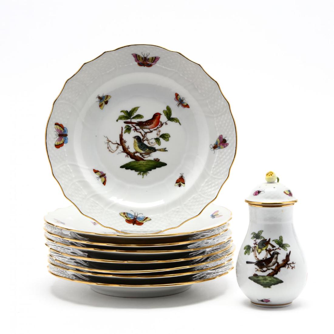 Herend, Nine Pieces of  Rothschild Bird  Porcelain (1 of 5)