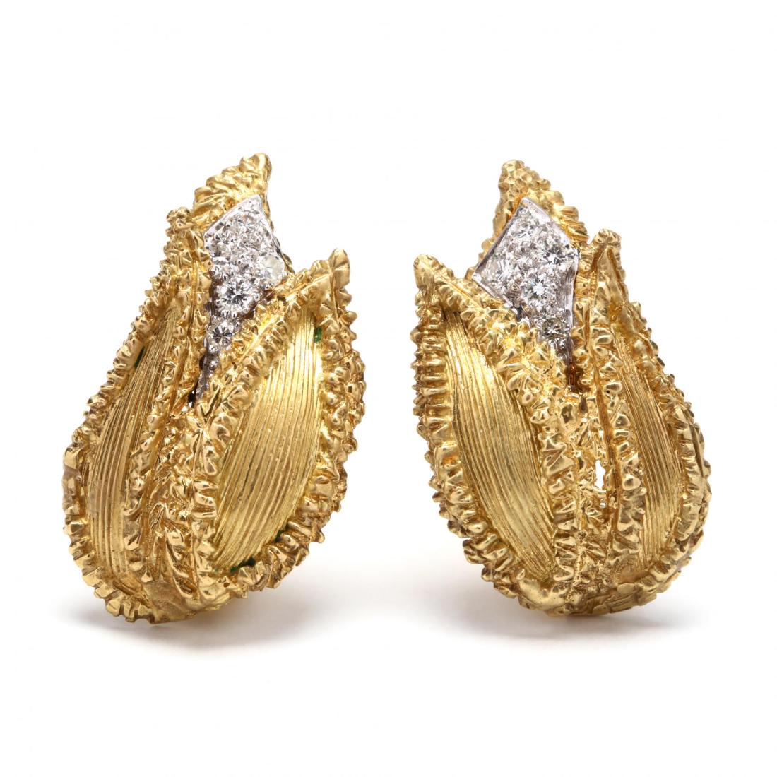 18KT Gold and Diamond Earrings, signed (1 of 3)