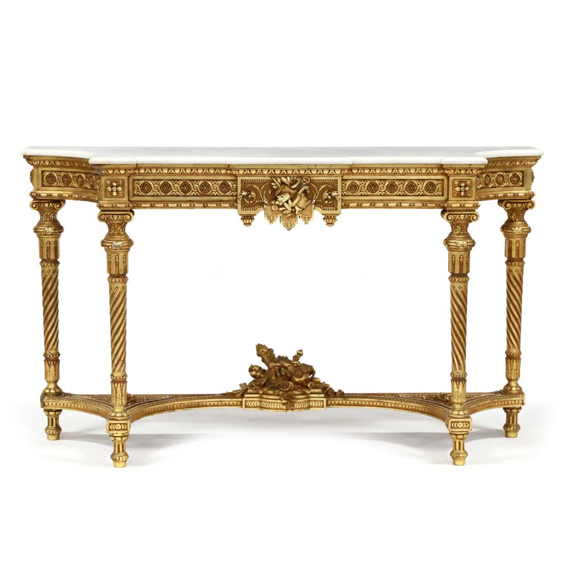 Louis XVI Style Carved and Gilt Marble Top Console (1 of 7)