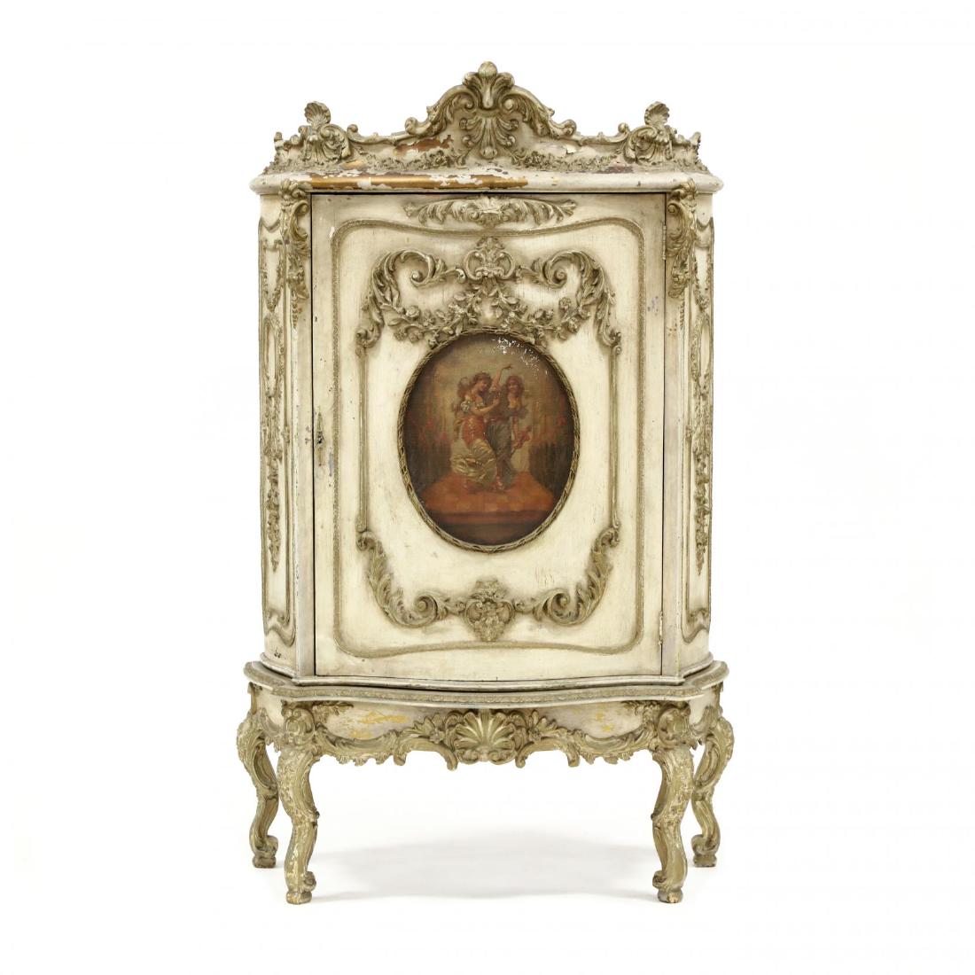 Vintage French Rococo Style Carved and Painted Cabinet (1 of 7)