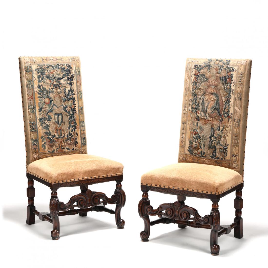 Pair of Spanish Style Hall Chairs with Antique Tapestry (1 of 5)