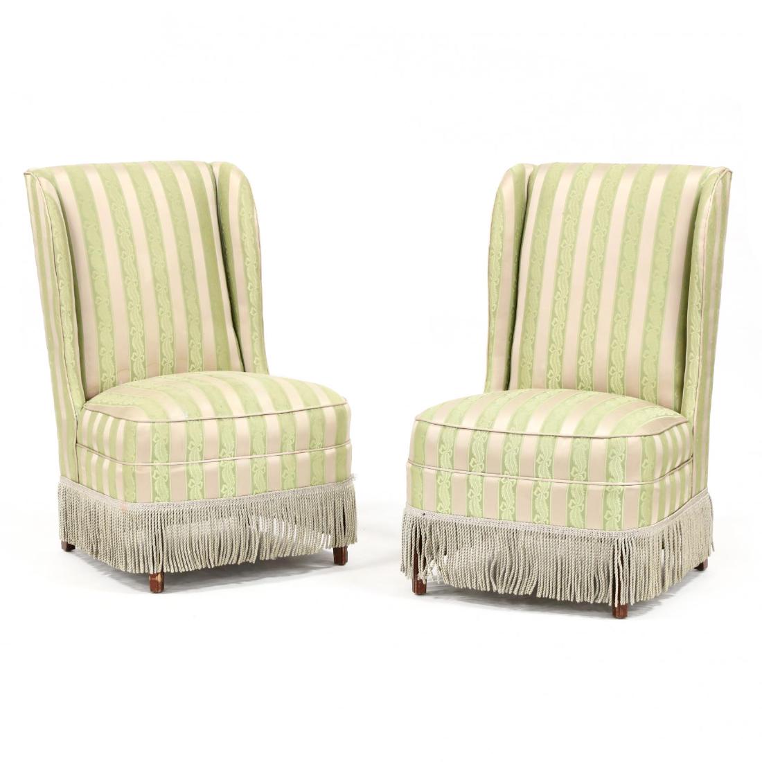 Pair of Vintage Silk Upholstered Slipper Chairs (1 of 3)