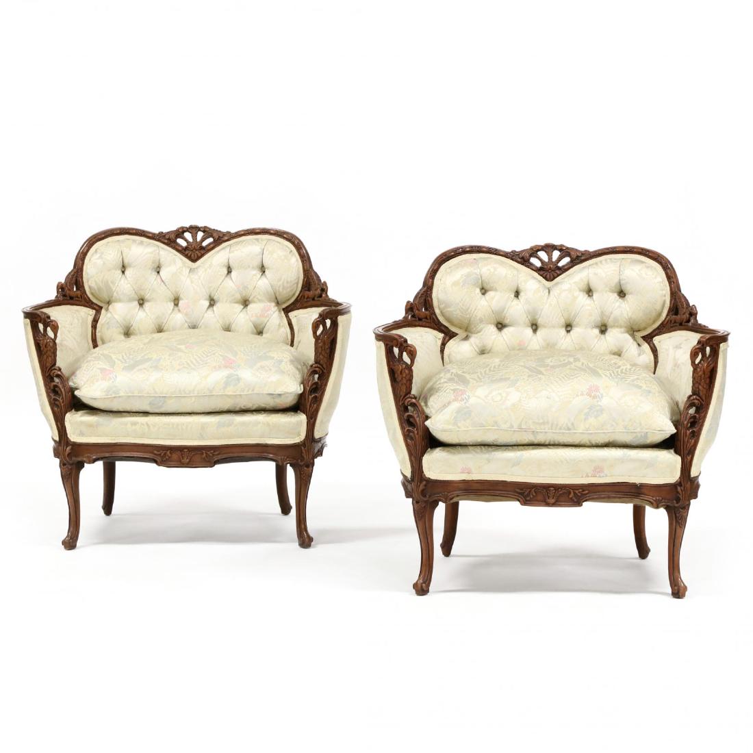 Pair of Vintage Continental Carved Boudoir Chairs (1 of 5)