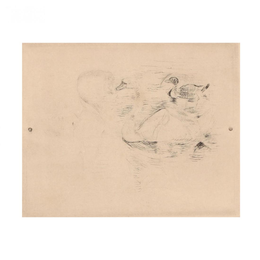Berthe Morisot (French, 1841-1895), Swan and Duck: Berthe Morisot (French, 1841-1895), Swan and Duckdrypoint on paper, a posthumous edition printed by the Associated American Artists, retains label to frame verso, matted and framed. Platemark 4 5/8 x