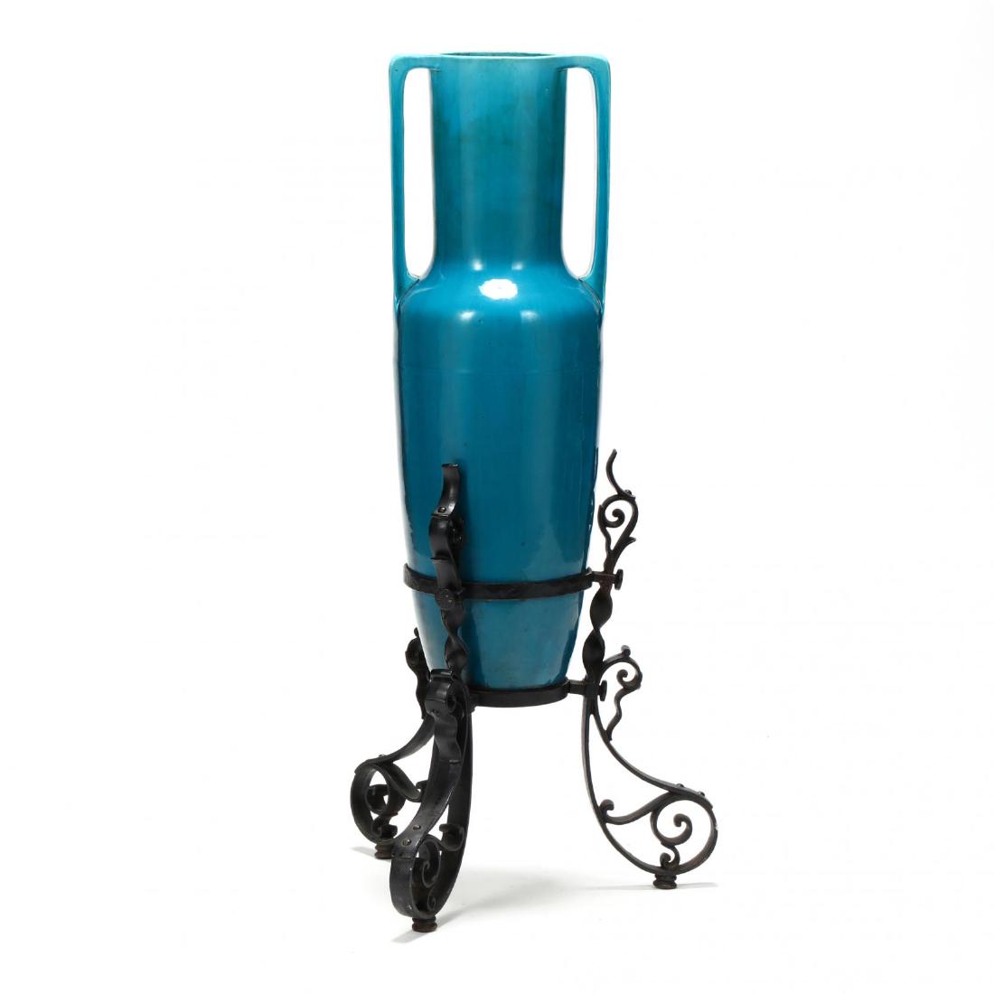 Large Continental Porcelain Turquoise Glaze Vase on (1 of 5)