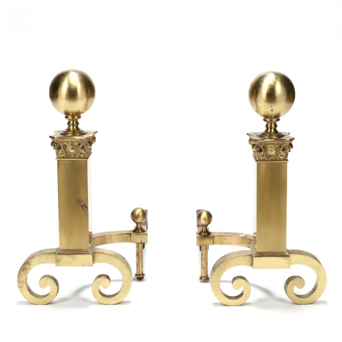 Pair of Greco-Roman Style Brass Andirons (1 of 3)