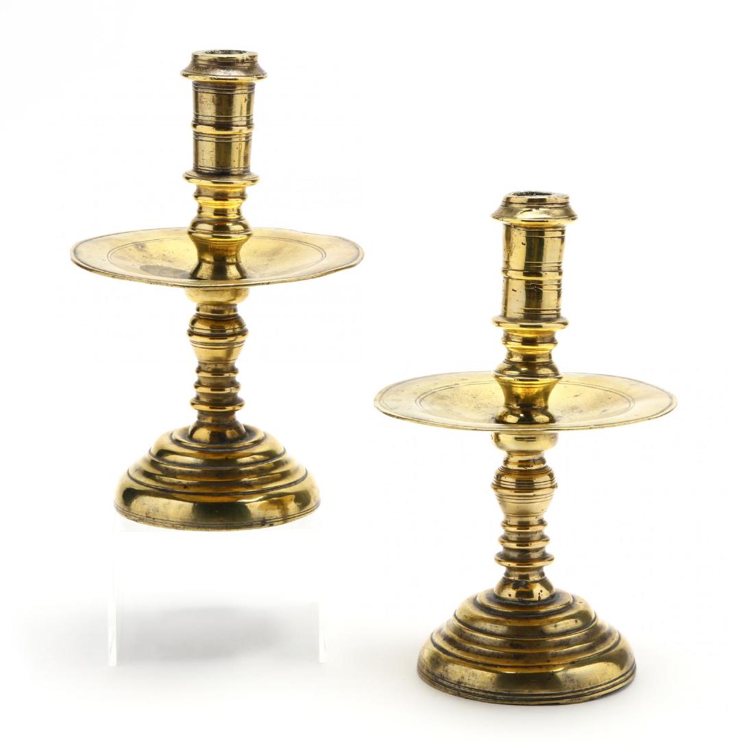 Pair of Early Dutch Brass Candlesticks